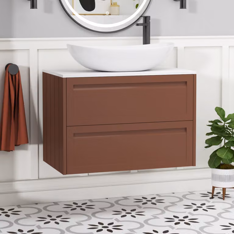 Royal Bathrooms Elmore Wall Hung Vanity Unit with 2 Drawers and Cesar Basin, Terracotta Clay