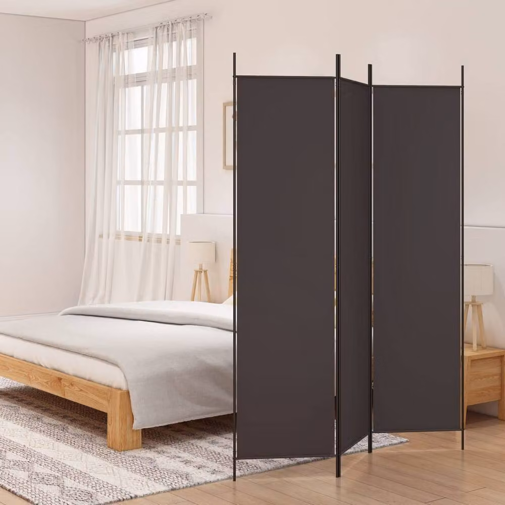 Berkfield Home 3-Panel Room Divider in Brown Fabric and Metal, W/H: 150 x 200 cm – 2
