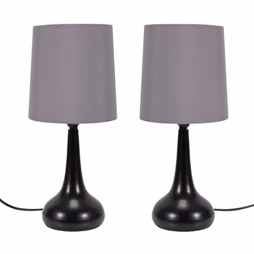 ValueLights Black Teardrop Touch Dimmer Table Lamp with Grey and Pink Fabric Shade and LED Bulb