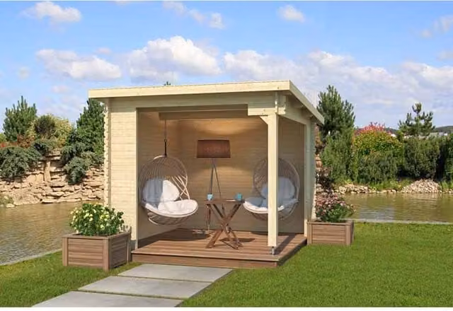 Lasita Maja Ltd Buffalo 275 Log Cabin Garden Room and Home Office in Beige, W: 323.9 cm, D: 315 cm, H: 245.1 cm
