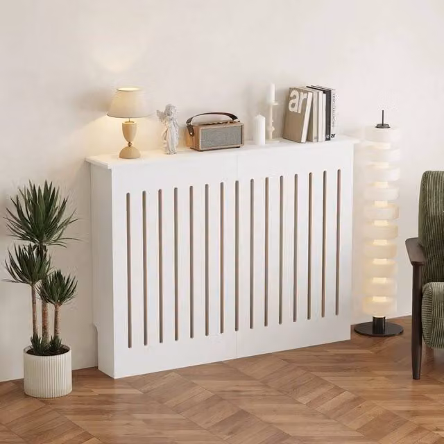 SPETLEK White Medium Radiator Cover with Vertical Slat Design