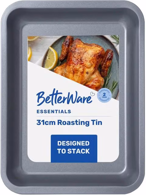 BetterWare Essentials Non-Stick Rectangular Roasting Tin, Silver, 31 cm – 7