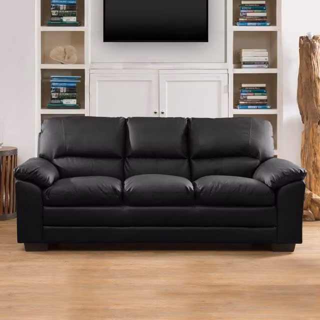 Artemis Home Genoa 3 Seat Sofabed in Black, Synthetic Leather with Solid Wood Frame, W/D/H: 180 x 135 x 135 cm