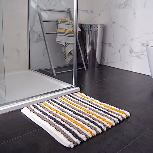Allure Bath Fashions Square Striped Boho Bath Mat, Yellow and Multicolour Cotton Microfibre, W/D/H: 50 x 50 x 1 cm – 2