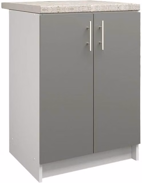 JD Greta White Matt Kitchen Base Unit with Grey Worktop and Internal Shelves, Width: 60 cm