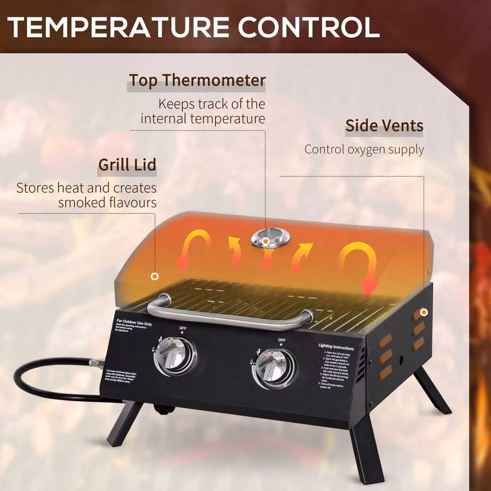 EONLION Portable Tabletop Gas BBQ Grill in Black and Stainless Steel, W/D/H: 100 x 41 x 31 cm – 3