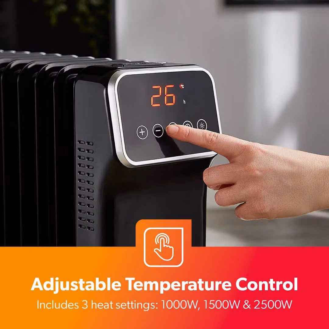 Geepas 11 Fin Digital Oil Filled Radiator Heater 2500W with Remote Control and Timer in Black – 3