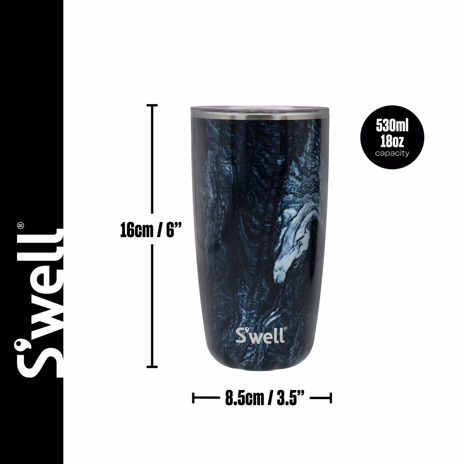 S'well Azurite Marble Tumbler with Lid, Blue and Multicolour, 530ml – 3