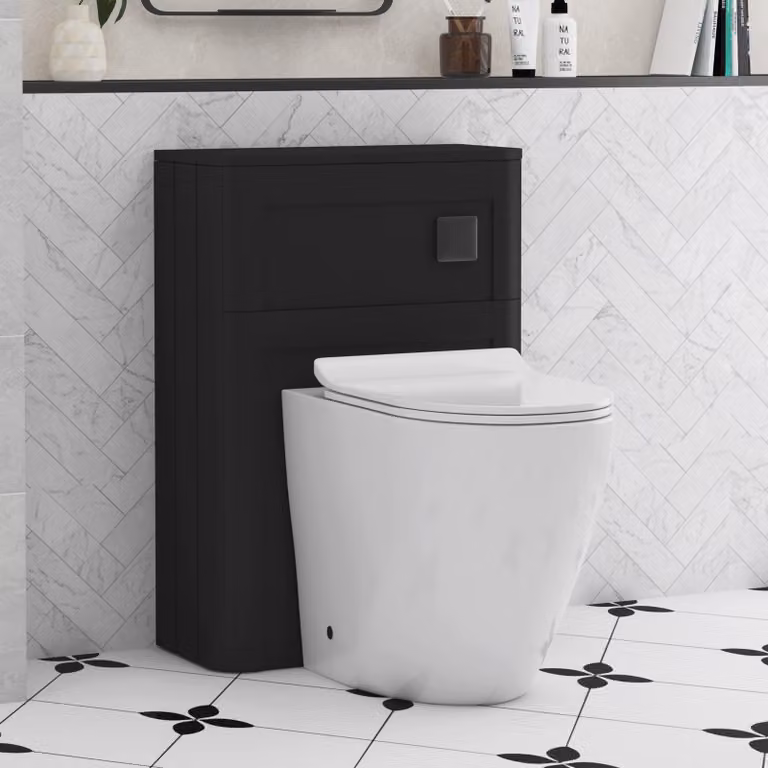Royal Bathrooms Henley 550mm Matt Nocturne Black BTW WC Unit with Elva Rimless Short Projection Ceramic Toilet Pan, Slim Soft Close Seat and Cistern