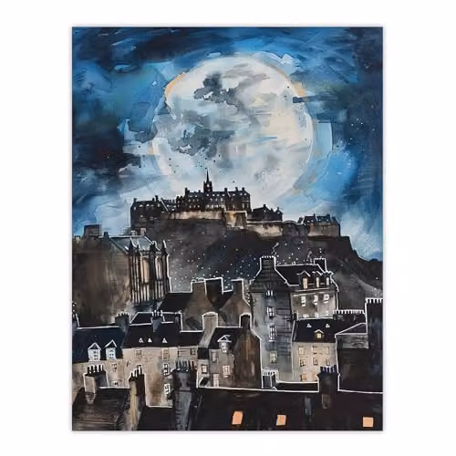Artery8 Full Moon Night Edinburgh Castle Conceptual Art Wall Poster Print on Thick Paper, 18 x 24 Inch – 1