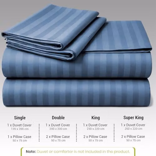 Lazzaro Home Blue Striped Microfibre Duvet Cover and Pillowcase Set with Zipper Closure, W/D/H: 220 x 220 x 220 cm, Pillowcase: 50 x 75 cm – 2