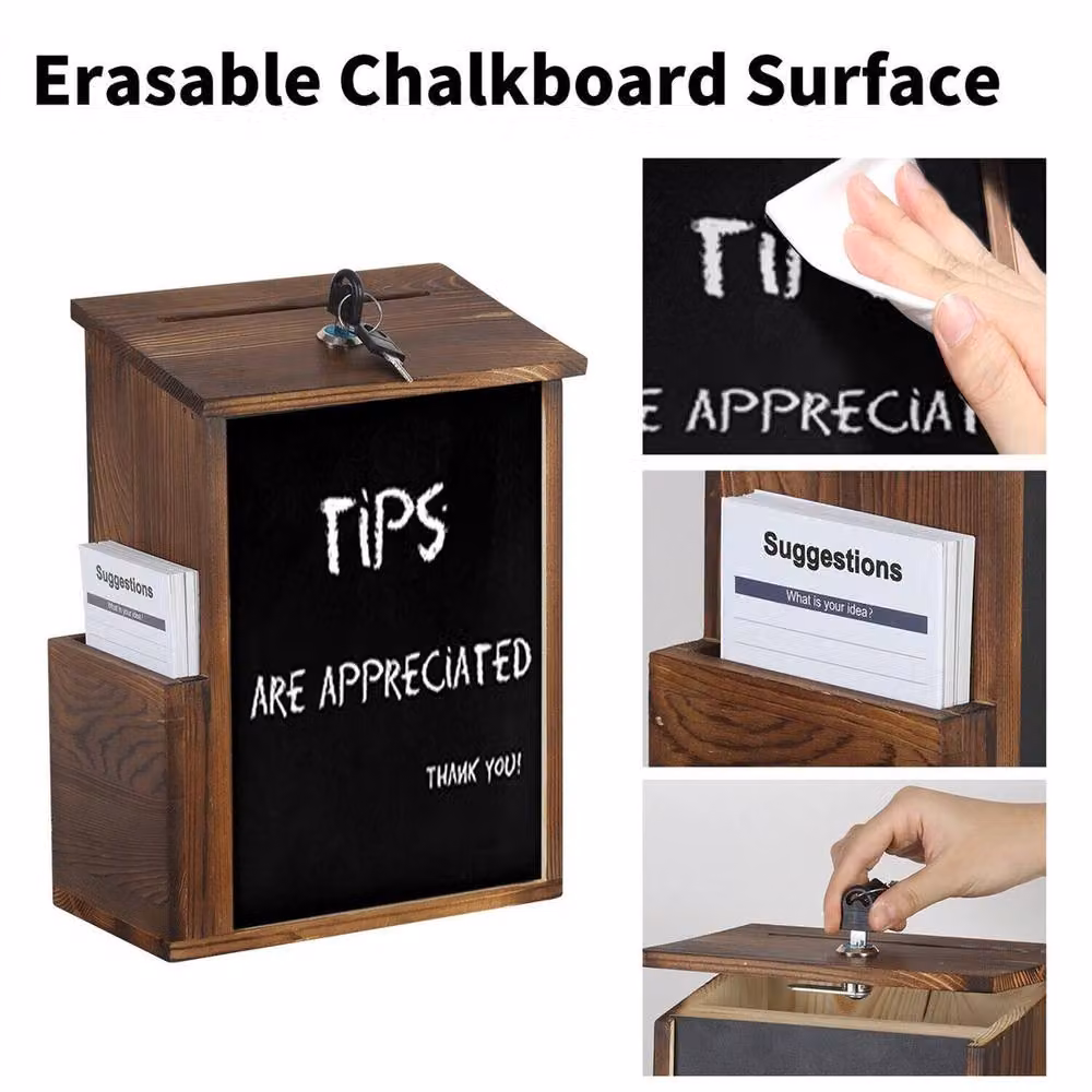 NESTLUNE Solid Wood Suggestion Box with Chalkboard in Brown – 4