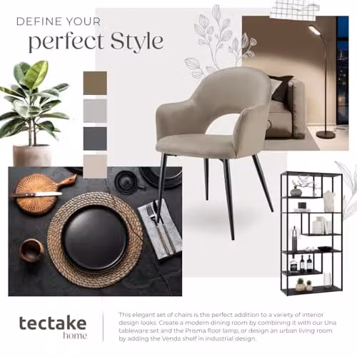 tectake Set of 2 Sasha Dining Chairs in Taupe Velvet Fabric with Metal Legs – 6