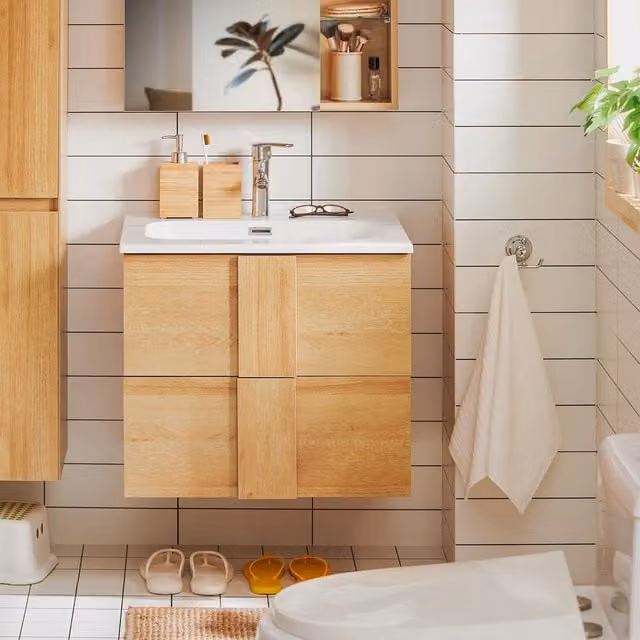 SoBuy Scandinavian Style Under Sink Bathroom Cabinet with Two Drawers in Light Oak – 1
