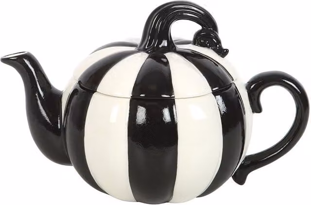 Something Different Strange & Unusual Striped Pumpkin Ceramic Teapot in Black – 1