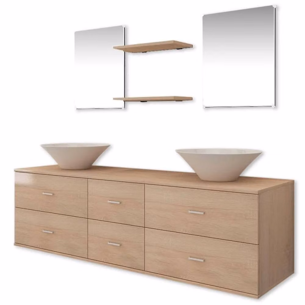 Berkfield Home Seven Piece Beige Bathroom Furniture and Ceramic Basin Set – 2