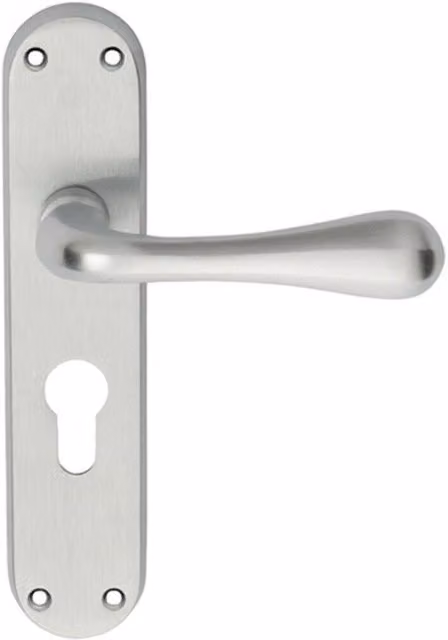 Loops Pair Smooth Round Bar Handle on Euro Lock Backplate in Satin Chrome, 185 x 40 mm