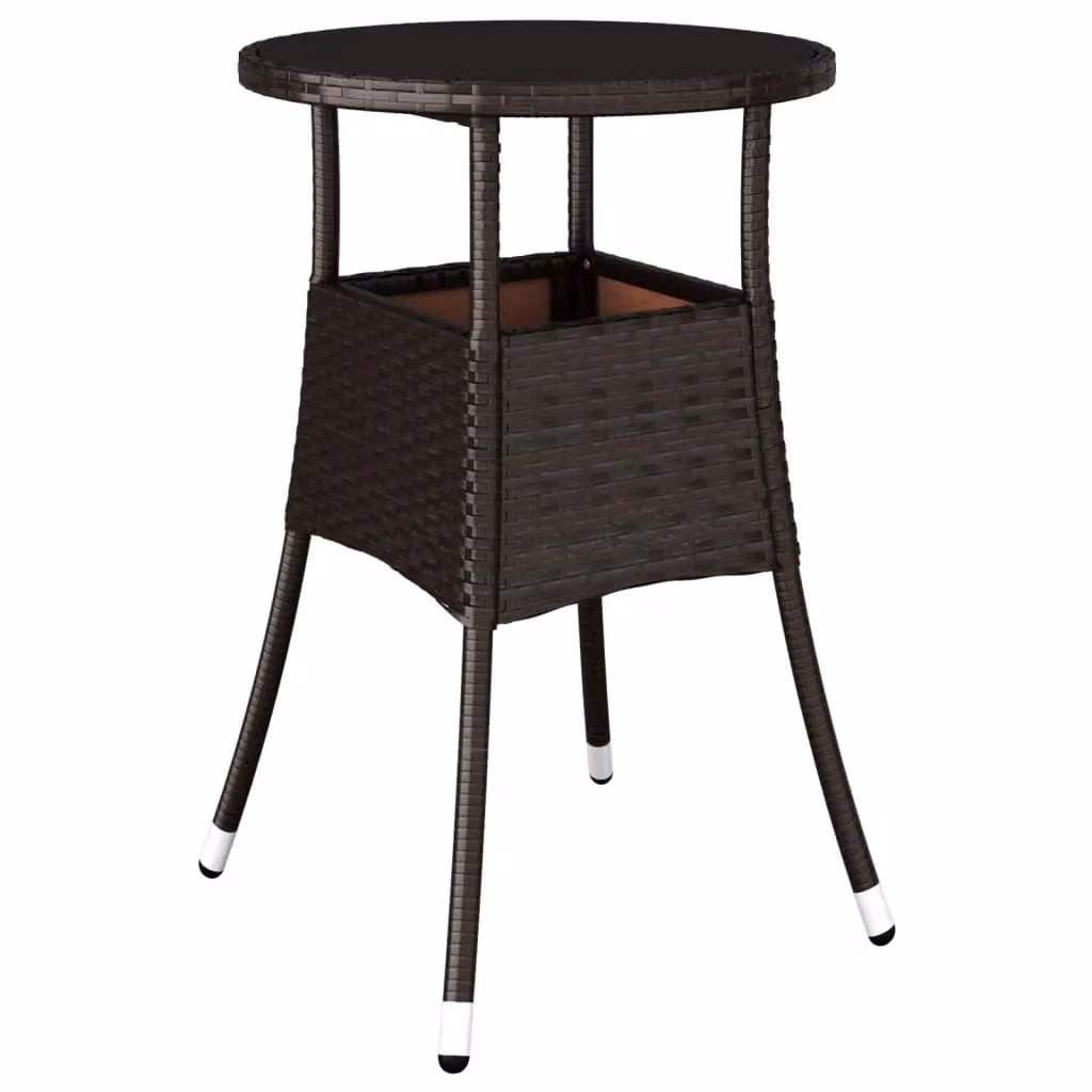 Berkfield Home Garden Table in Brown with Tempered Glass and Poly Rattan, W: 60 cm, H: 75 cm – 2