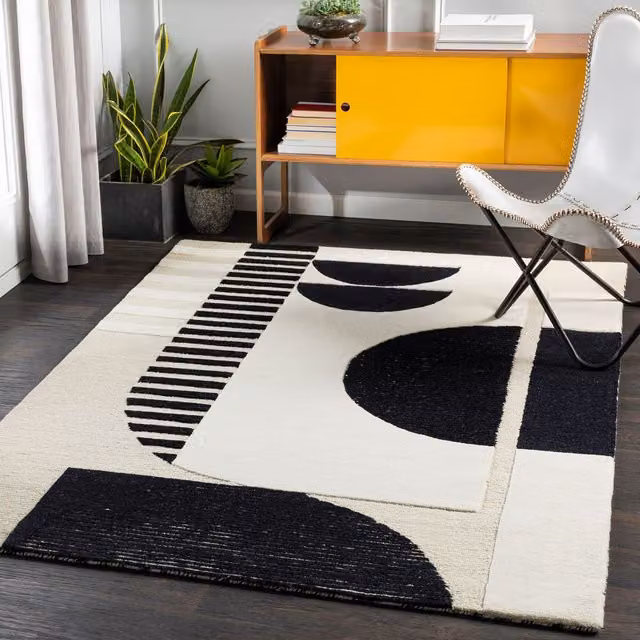 Livabliss Brooklyn Hand-Tufted Wool Modern Geometric Rug in Cream and Black, W: 180 cm, D: 250 cm – 1