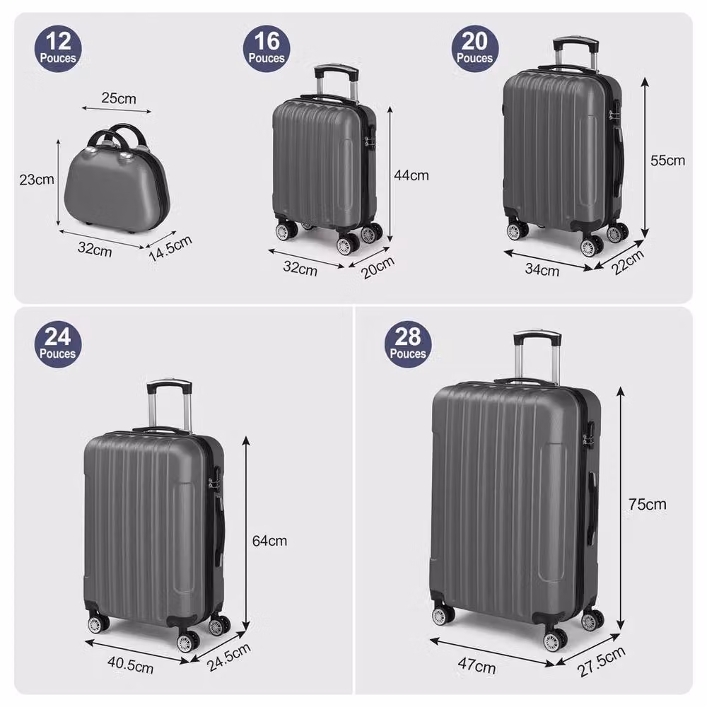 FLAVORA 4-Piece Lightweight ABS 4-Wheel Luggage Set in Grey – 2