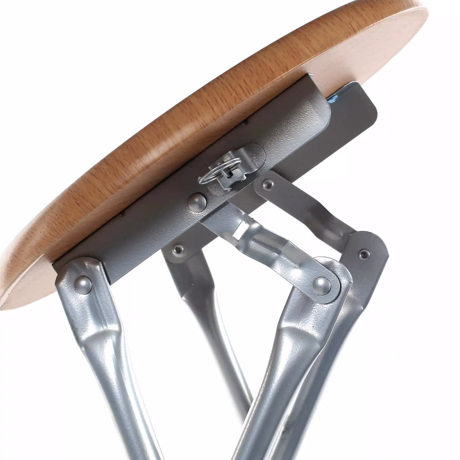 Orsina Fold Away Stool with Wood Veneer Seat and Silver Metal Frame – 3