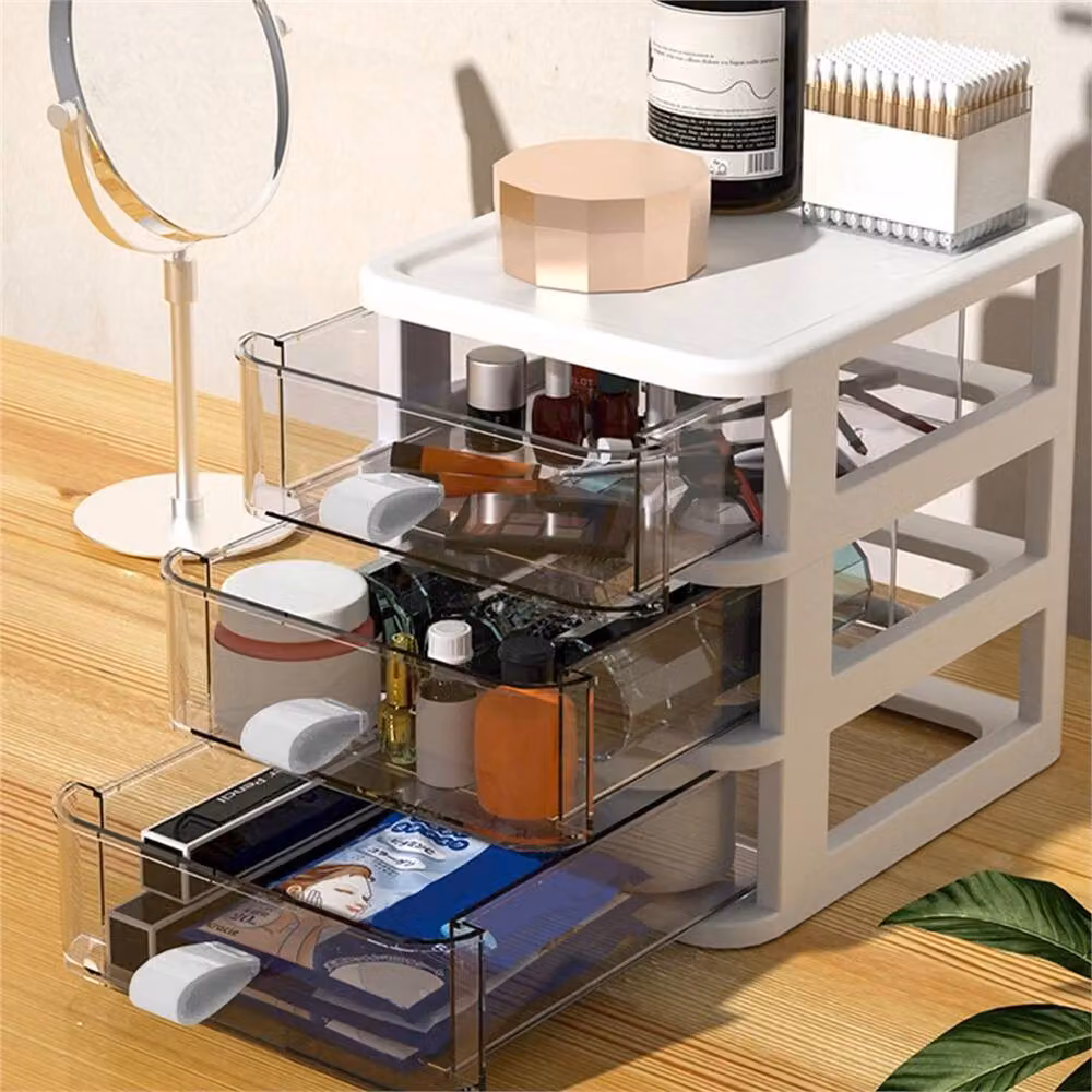 EONLION 3 Tier Storage Container Organiser Drawers in White and Transparent, W: 50 cm, D: 50 cm, H: 50 cm – 3