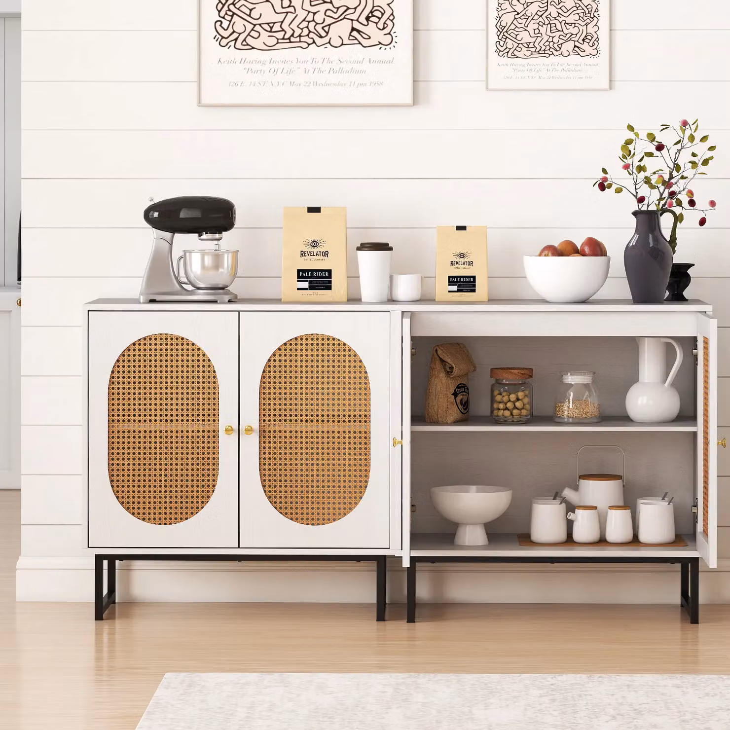 Costway Rattan 2 Door Buffet Sideboard Storage Cabinet with Adjustable Shelf in White – 3