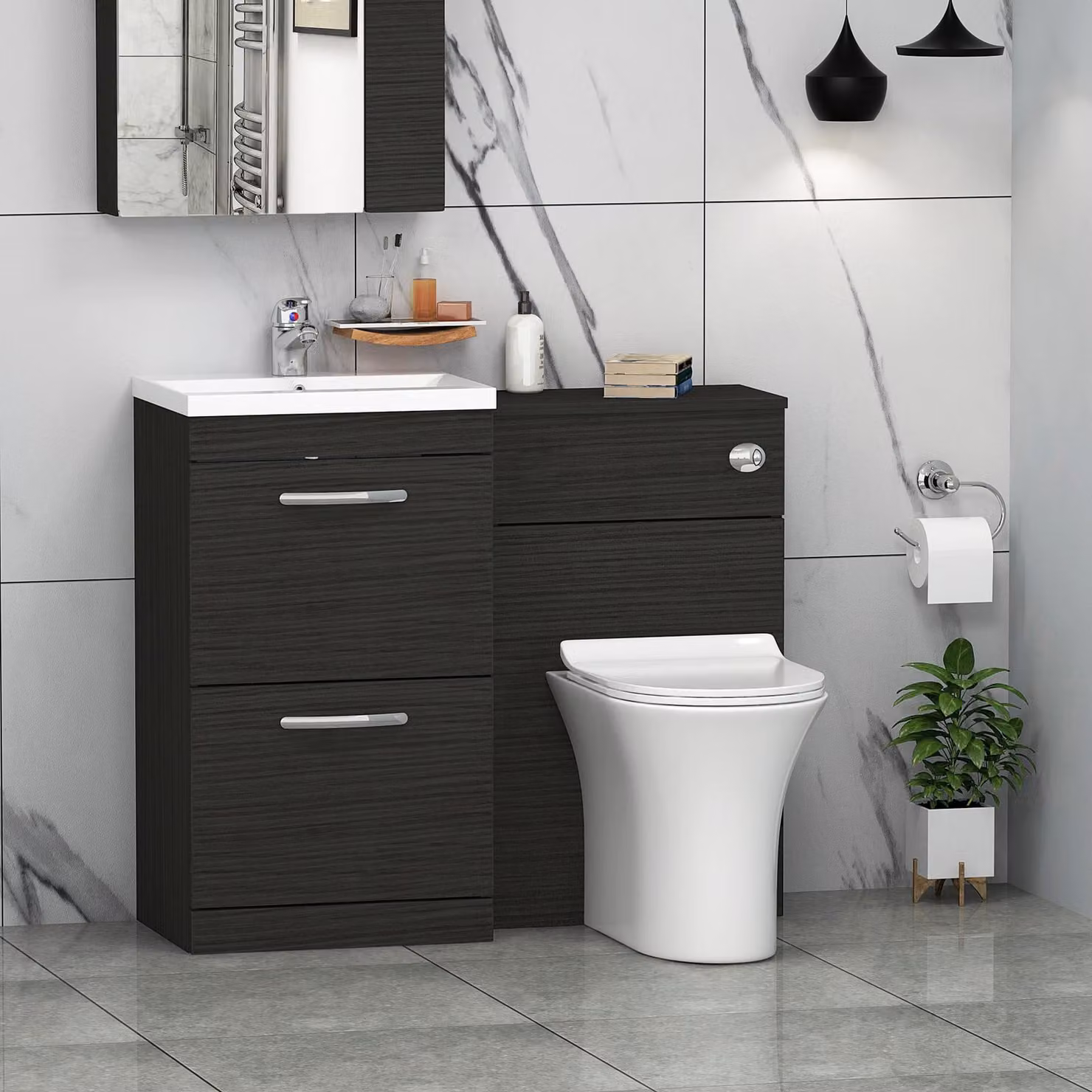 Royal Bathrooms Hale Black 1000mm 2 Drawer Furniture Pack with Mid Edge Basin and Slim Breeze Back to Wall Toilet