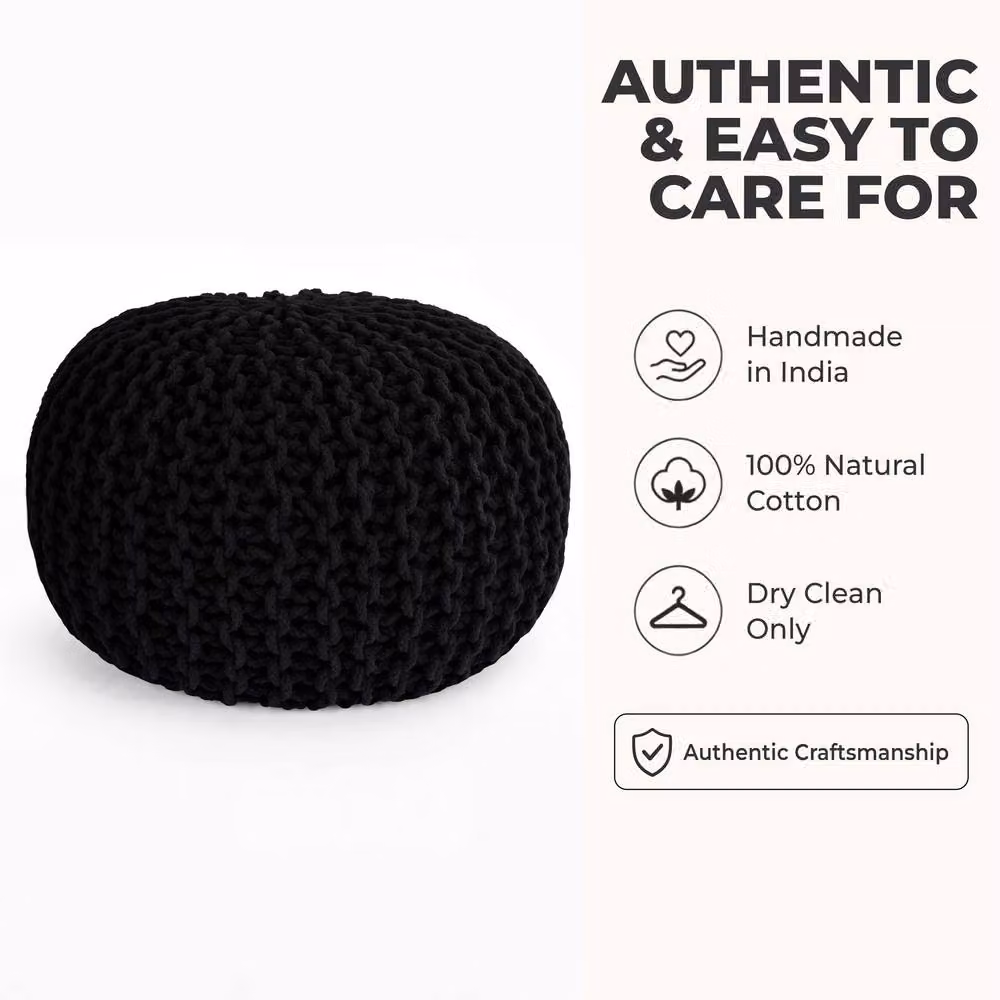 Bravich LTD Chunky Knitted Cotton Pouffe Footstool in Black, Diameter: 50 cm – 8