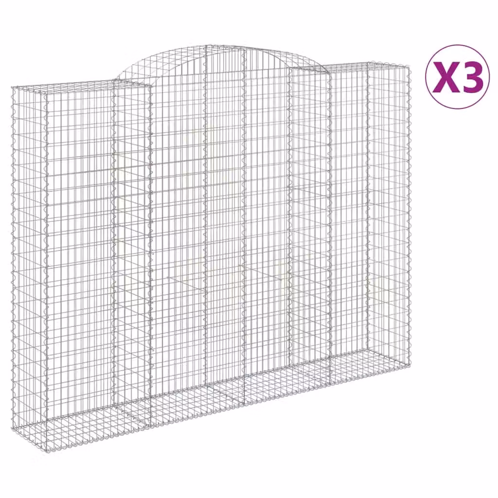 Berkfield Home Arched Gabion Baskets, 3 Piece Set, Silver Galvanised Steel, W: 300 cm, D: 50 cm, H: 220-240 cm – 2
