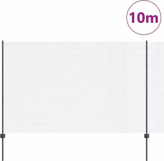Berkfield Home Modern Welded Wire Fence with 10 U Posts, Grey Steel, W: 10 m, H: 1.5 m