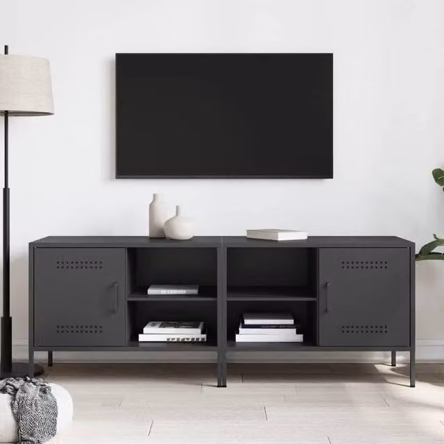 Berkfield Home Set of 2 Black Steel TV Cabinets, W/D/H: 68 x 39 x 50.5 cm – 1