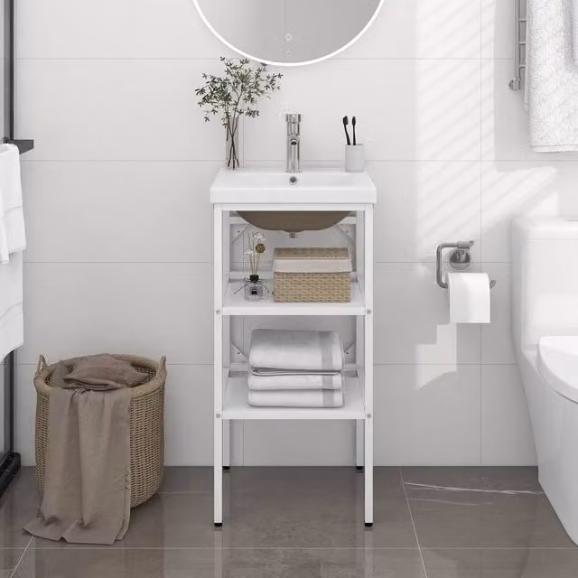 Berkfield Home Modern White Iron Bathroom Washbasin Frame with Ceramic Basin – 1