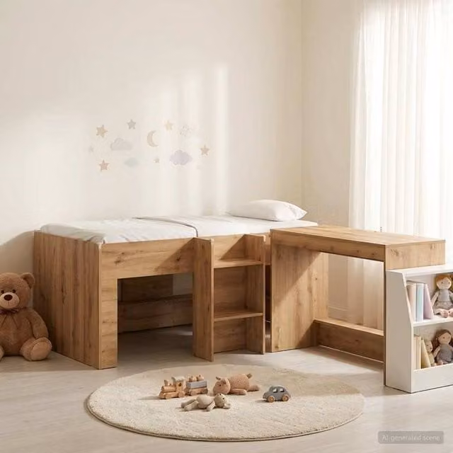 Berkfield Home Kids High Bed Frame with Desk in Artisan Oak Brown – 1