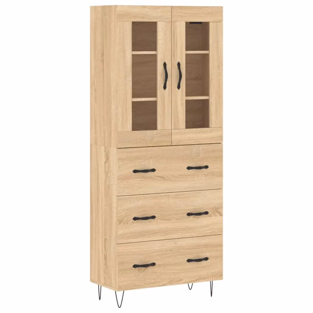 Berkfield Home Sonoma Oak Highboard in Brown with Glass Doors, W/D/H: 69.5 x 34 x 180 cm – 2