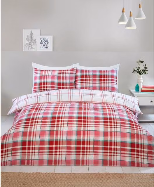 Divante Reversible Classic Checked Duvet Set in Pink