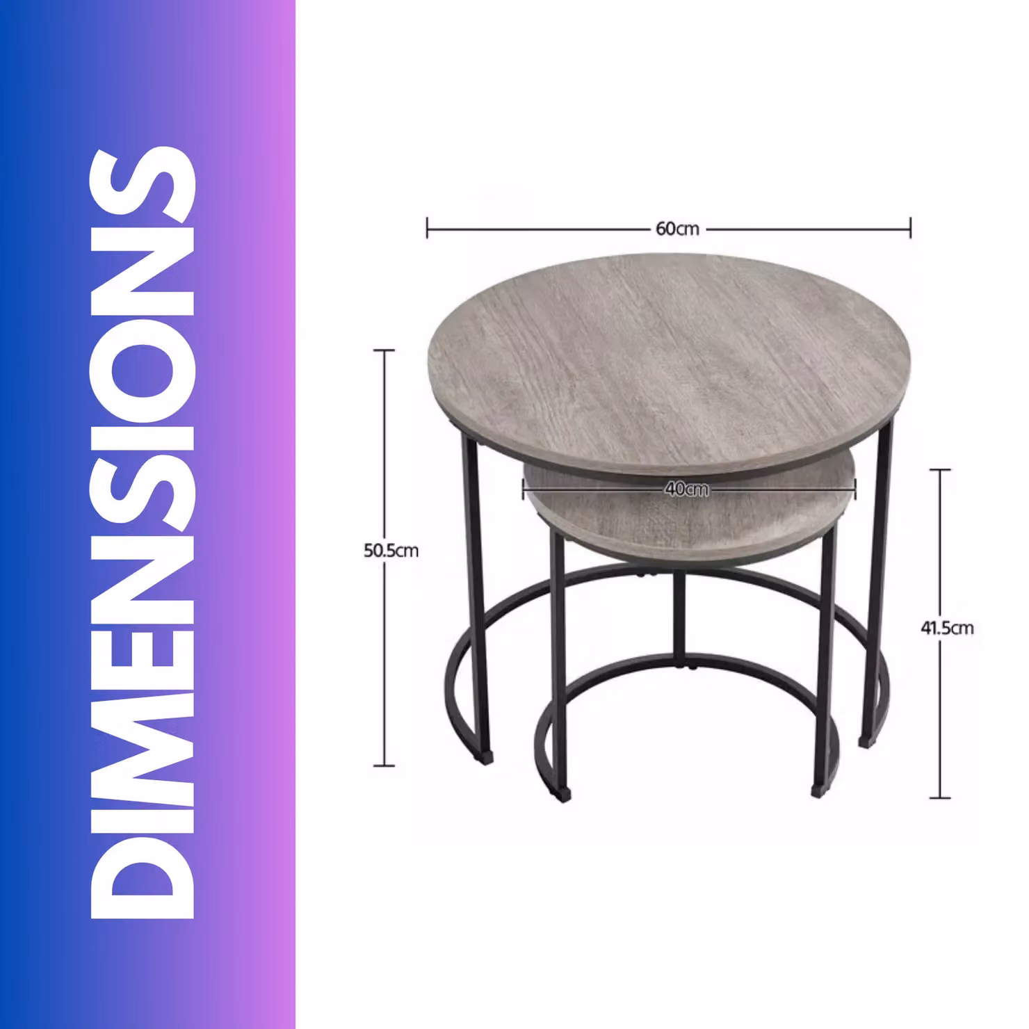 Rafaelo Mobilia Set of 2 Round Nesting Tables in Grey and Black – 3