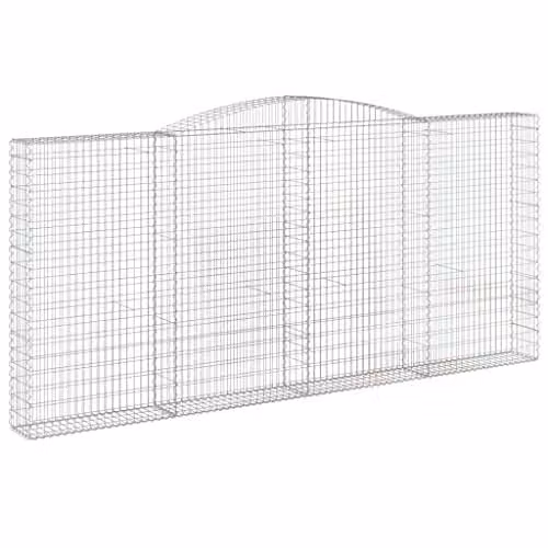 vidaXL Set of 5 Arched Gabion Baskets in Silver Galvanised Steel, W/D/H: 400 x 30 x 180/200 cm