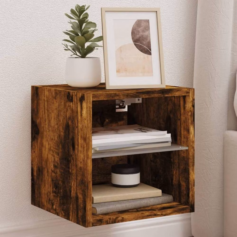 Berkfield Home Modern Wall Mounted TV Cabinet with Integrated LED Lights in Smoked Oak Brown, W/D/H: 30 x 28.5 x 30 cm – 2