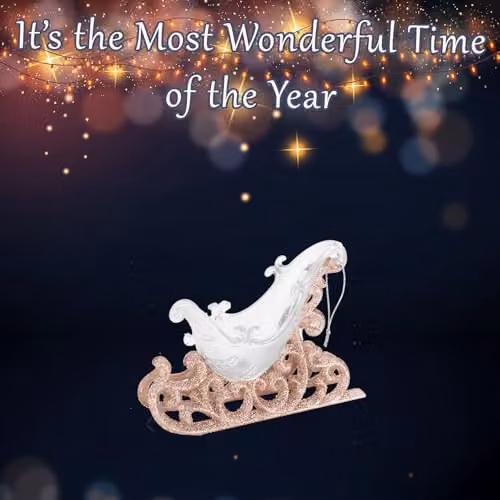 VFM e-Store Large Glitter Sleigh Christmas Tree Hanging Ornament, Gold, 14 cm – 3