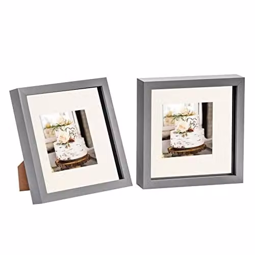 Nicola Spring Square 3D Shadow Box Photo Frames, Grey, Pack of 2