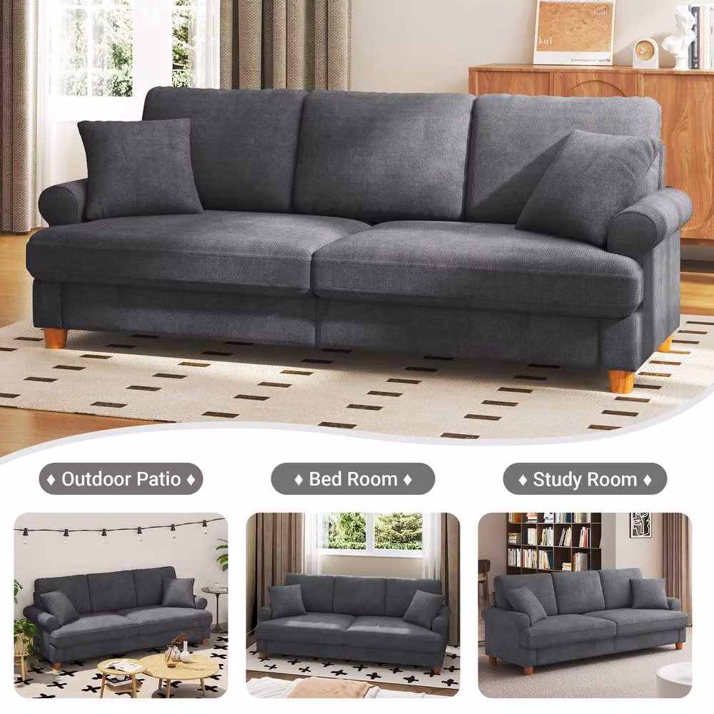 Dprodo Grey Chenille Sofa Sleeper with Deep Seat and Solid Wood Frame, W: 220 cm, H: 86.5 cm, D: 52 cm – 2