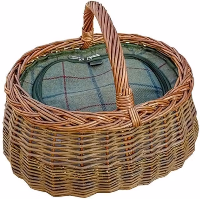 Red Hamper Deluxe Wicker Car Basket with Green Fitted Cooler in Red, Brown and Green