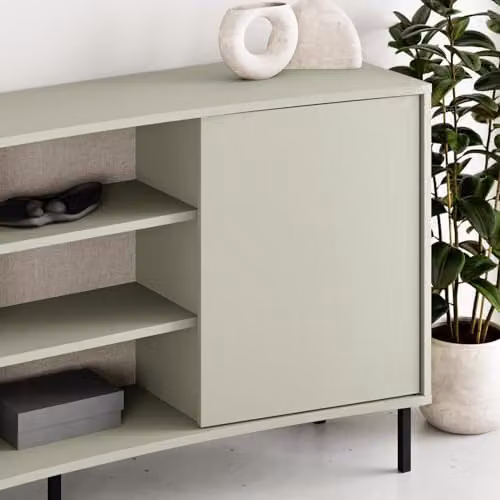 FWStyle Ash Green Curved 2 Door Sideboard with Black Metal Legs W: 150 cm, H: 81 cm, D: 40 cm – 3