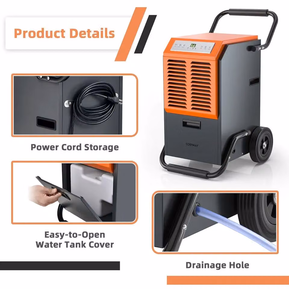 Costway Commercial Industrial Dehumidifier with 5.5L Water Tank, Grey – 5