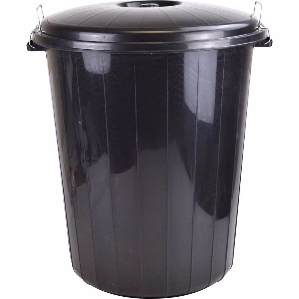 NESTLUNE 70L Heavy Duty Black Plastic Dustbin with Locking Flip Lid and Handles, H: 100 cm, W: 15 cm, D: 15 cm – 4