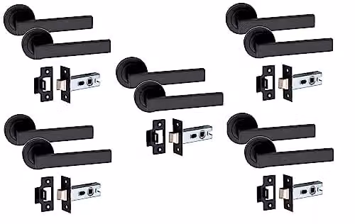 Golden Grace Delta Door Handles with 2.5 inch Latch, 5 Pairs, Matt Black Finish – 1