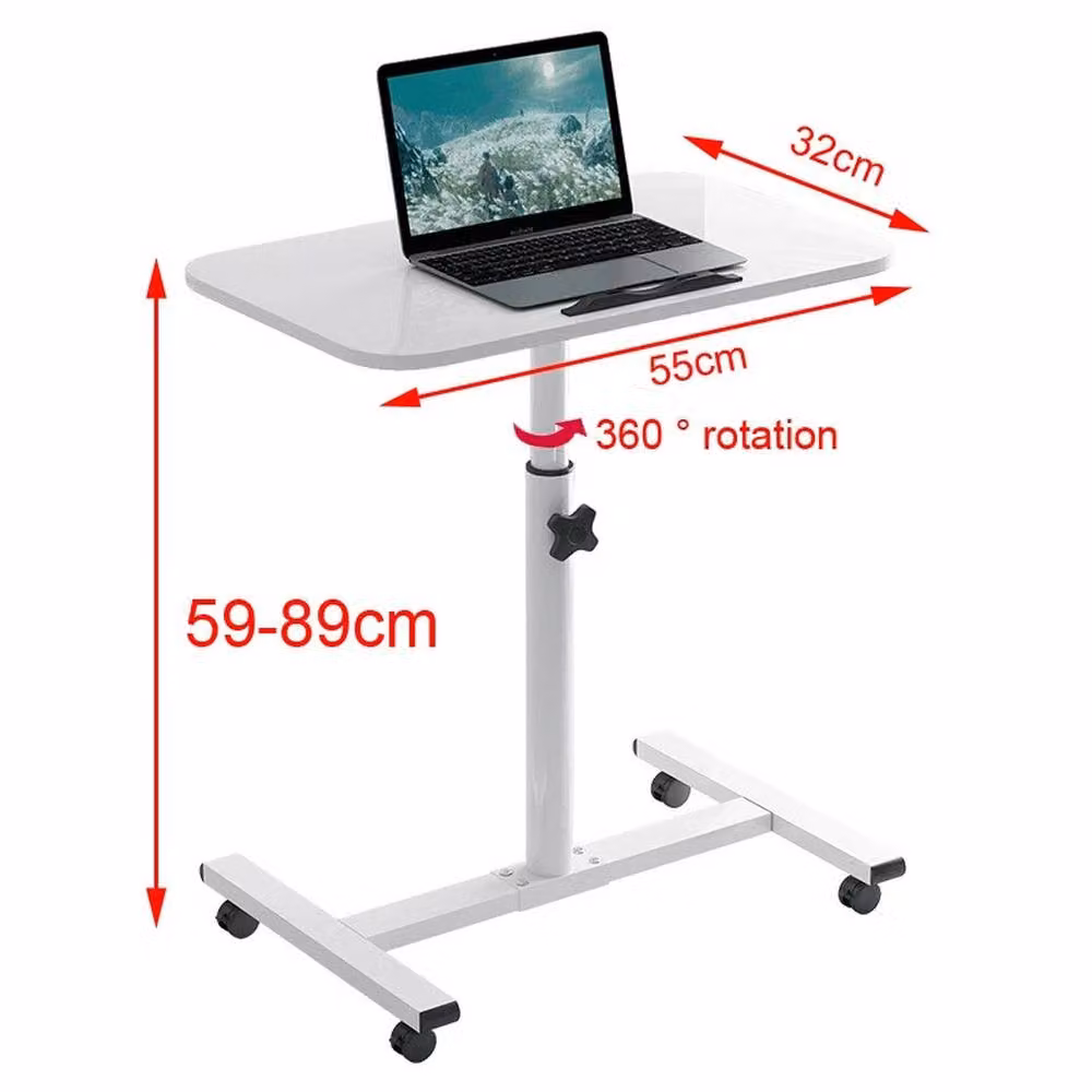 Havendro White Adjustable Height Overbed Dining Tray Table with Castors – 2