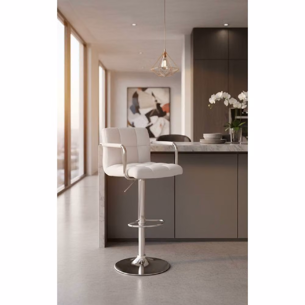 netfurniture Primasy Adjustable Kitchen Bar Stool with Arms and White Faux Leather Padded Seat – 2