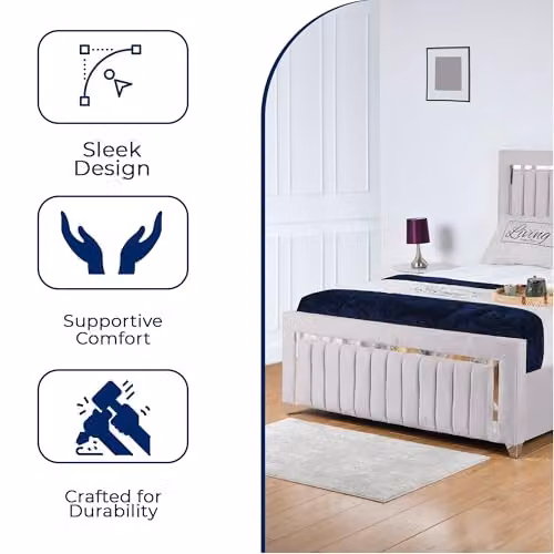 Living Comfort Bedz Zurich Plush Velvet Bed in Silver with Vertical Lined Headboard and Footboard, W/D/H: 200 x 190 x 122 cm – 3
